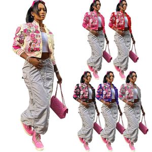 DHL Designer primavera estilo curto feminino casaco de beisebol manga longa impresso streetwear jaqueta