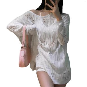 Women's Sweaters Womens Sweater Round Neck Long Sleeve Solid Color Irregular Hollow-out Crochet Knitted Pullover Tops