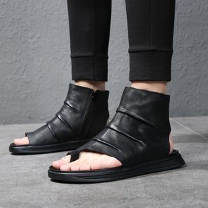 Sandals Top Genuine Leather Men's T-strap Young Man Ankle-wrap Rome Gladiator Shoes SummerSandals