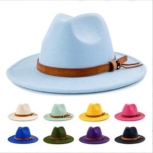Jazz Panama Cap Felt Fedora Top Hats Formal Retro Hat Woolen Lady Fashion Solid Plain Candy Color Wide Brim Caps Unisex Trilby Chapeau for Men Women Fedorahat BC447