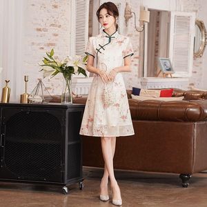 Abbigliamento etnico Classico abito cinese orientale per le donne Stampa floreale Abiti vintage cheongsam Collo alla coreana Qipao Abbigliamento quotidiano Dalla taglia S alla 5XL