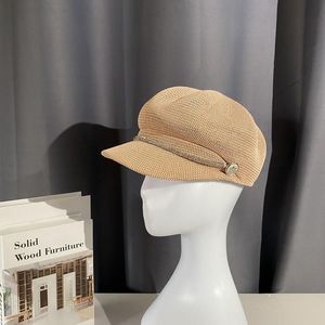 Berretti Paglia naturale intrecciata con cappello ottagonale forato per donna Cappello da spiaggia militare protezione UV Sun Girl di alta qualità
