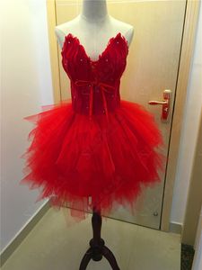 Sexy Red Short Prom Birthday Dress 2023 Sweetheart Crystal Feather Lace Up Evening Gowns Night Party Outfits Women Robe De Soiree