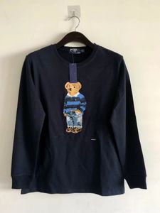 Polos mäns T-skjortor Designer Men's Long Sleeve T-shirt med tecknad björntryck, bomullsvaru mode för ungdomar, vår och höststil, plus storlek trendig. 