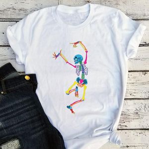 T-shirt da donna T-shirt con scheletro danzante Vintage Streetwear Halloween Horror Movie Graphic Women Squad Clothes Tee