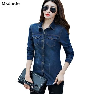 Kadınlar bluz gömlekleri kot pantolon gömlek kadınlar uzun kollu ince gündelik vintage elastik bayan denim gömlekleri üstleri blusas feminina kadın bluz ve üstler 230309