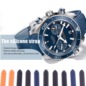 20mm 22mm Watch Strap Bands Blue Orange Black Waterproof Silicone Rubber Watchbands Bracelet Clasp Buckle For Omega Planet-Ocean T247B