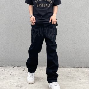 Calças masculinas Hip Hop Alt calça jeans de moda masculina Black Streetwear Bordado Bordado Jeans Casual Casual Calças Y2K Roupas masculinas 230309