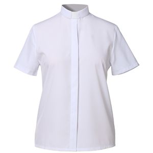 Clergy Shirt Women Priest Collar Blouse Tops Church Pastor White Black Tab Collar Uniform