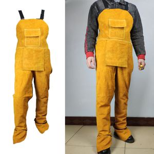Aprons Heavy Duty Welding Clothing Cowhide Leather Split Leg Heat Resistant Bib with Pockets Tool for Men Women 230308