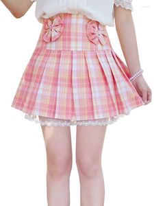 Skirts 2023 Summer Fashion Casual School Girls Girls Plaid A-Line Mini Skirt giapponese JK Kawaii Bowknot High Waist Piegato