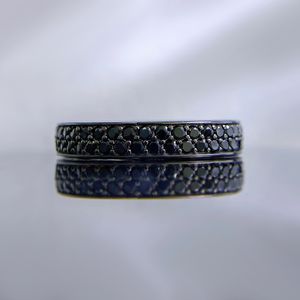 Eternity Lab Black Diamond Ring 100% vero argento sterling 925 Fedi nuziali per feste per donna Uomo Gioielli di fidanzamento Regalo