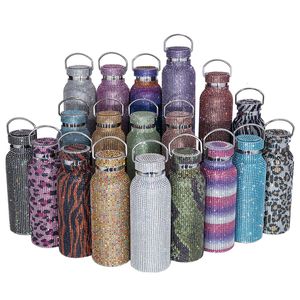 Butelki z wodą 350/500/750 ml Kreatywna kolorowa Diamond Thermos Butelka 304 Stalowa butelka z wodą Kolę próżniową Thermos Cafe Cafe Prezent dla dorosłych Prezent 230309