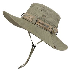 Szerokie brzegowe czapki Summer Men Bucket Hat Outdoor UV Ochrona Ochrona szerokie Brim Panama Safari Hunting Hat Hat Mesh Fisherman Hat Beach Suncreen Cap R230308