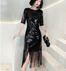 Casual Dresses Bling Sequined Women Short Sleeve Sequins Dress Woman Shiny Talssel Party