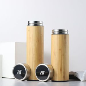 Butelki z wodą 450 ml/500 ml inteligentne bambus termos butelka kubka kubek temperaturowy Wyświetlacz stali nierdzewnej kolba próżnia przenośna butelka z wodą 230309