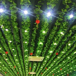Flores decorativas grinaldas de decoração de casa simulação rattan creeper planta uva folhas plásticas verdes de flores falsas de flor de videira decoração de teto