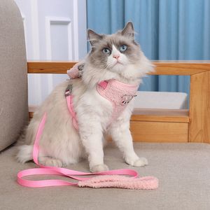 Cat Collars Leads Cute Cartoon Bear Plush Harness for cats Pet Adjustable Kitten with Backpack For Small Medium Dog 230309