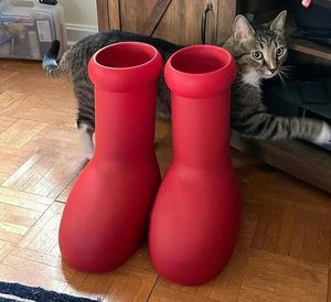 Big Red Rain Rubber Boots Thick Bottom Round Toe Slip On Boots Flat Rubber Solid Color Cute Short Boots