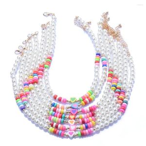 Choker Fashion Handmade Faux Pearl Beaded Women Jewelry Acrylic Heart Beads Charm Necklace Acessories