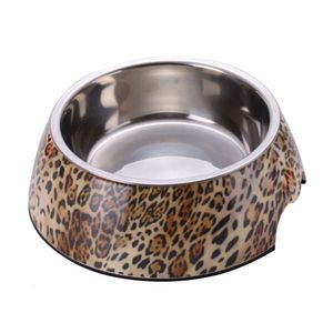 Cat Bowls Feeders Leopard Style Small Large Dog Melamine plastic Stainless Steel Pet Feeding and Watering Supplier 230309