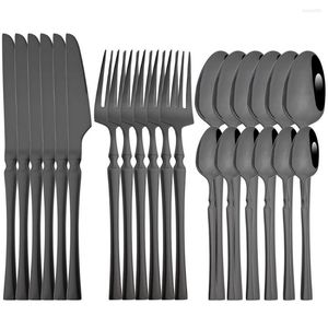 Dinnerware Sets 24Pcs Black Cutlery Set Dinner Fork Knife Spoon Stainless Steel Western Mirror Wedding Tableware Dishwasher Safe