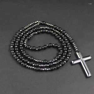 Collane con ciondolo da uomo Vintage Kiddo Cross Bead Collana Church Prayer Jewelry Black Matte Natural Gem Gift