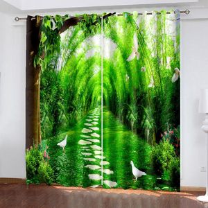 Curtain Beautiful Po Fashion Customized 3D Curtains Green Bamboo Printing Blockout Polyester Drapes Fabric