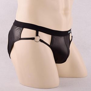 Underpants Style Sexy Men Faux Leather Underwear Hollow Out Briefs Backless Cueca Male Panties Pants Shorts One Size