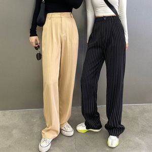 Damenhosen Capris Lucyever Sommer Gestreifte Hose mit weitem Bein Frauen Koreanischer Stil Hohe Taille Lose Freizeithose Frau Streetwear Gerade Hose 230309