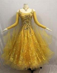 Stage Wear Standard Ballroom Dance Dress Adult 2023 Yellow Waltz Dance Costume Women Competition Dresses