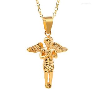 Collane con ciondolo che pregano angelo ragazzino color oro collana con amuleto in acciaio inossidabile per donne regali da damigella d'onore