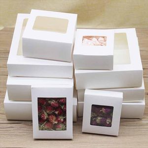 10 Storlek White Brown Paper Soap Box Kraft Paper Gift Box Package med Clear PVC Window Candy Favors ArtSKrafts Display Kraft Box LX3600