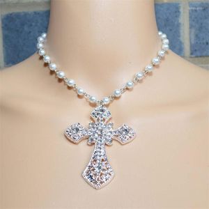 Choker viktorianska Big Cross Pendant Halsband Black Pearl Vampire Rosary Goth Punk Crystal Metal smycken Tillbehör