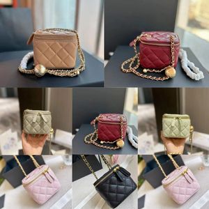Women Crossbody Bags Shoulder Handbags Designer Mini Portable Box Cosmetic Lipstick Bag Sheepskin Black Ladies Fashion Small Purses Golden Ball Chain 11cm