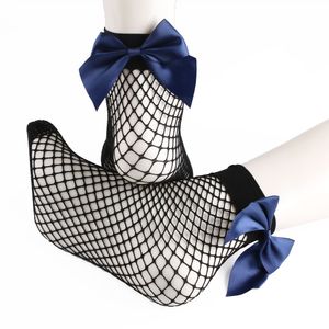 Damen Harajuku Schwarze atmungsaktive Netzsocken mit Schleife. Sexy ausgehöhlte Mesh-Netzsocken Damen Mädchen Bow Sox