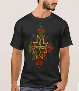Erkek Tişörtleri Geleneksel Etiyopya Ortodoks Çapraz Tasarım T-Shirt. Yaz pamuklu kısa kollu o yaka erkek gömleği s-3xl