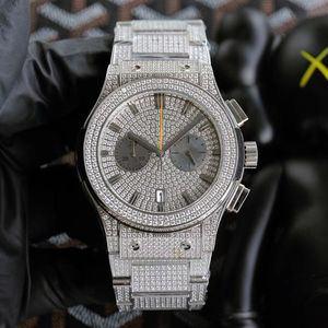 Top Clone Ap Diamond Diamonds Watch Pass Test Quartz Movement VVS Iced Out Sapphire Diamond Watch 45mm Importerad Timing Quartz Sapphire Waterproof