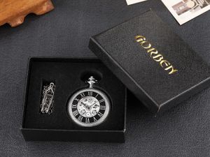 Orologi da taschino antico steampunk vintage numeri romani orologio meccanico automatico collana catena orologio retrò nero argento Reloj Hombre