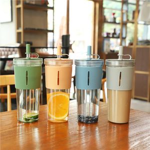 Vattenflaskor 700 ml STRAW CUP PLAX LEAKSESCISICT VATTEN FLASK MED STRUD LID återanvändbar stor kapacitet Parkopp Fashion Drinking Cup 230309