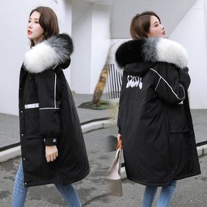 Men's Down 2023 Luxury Designer Padded Jacket Korean Cotton Clothing Women's Mid-length Large Fur Collar Embroidery Pie Overcomes