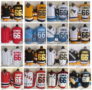 Custom Vintage 66 Lemieux Hóquei Jerseys Black 75th Blue 1991 Nation Team Retro CCM Red Stitched Shirts Jersey Jersey Mens M-XXXL