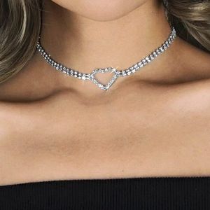 Girocollo Collana Clavicola Donna Catena di diamanti in argento con strass Ciondolo di cristallo a forma di cuore Regali di fascino Fidanzate