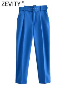 Women's Pants Capris Zevity Women Fashion Solid Colors Ankle Length Pants Chic Business Trousers Office Lady Zipper Fly Pantalones Mujer Pants P537 230309