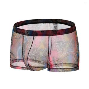 MUITOPANTES Mens cueca boxer sexy calcinha masculina gay transparente bohemia estilo impresso, veja através de boxeadores