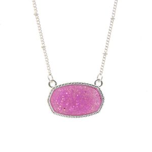 Anhänger Halsketten Harz Oval Druzy Halskette Gold Farbe Kette Drusy Hexagon Stil Designer Mode Schmuck für Frauen