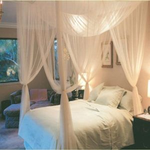 White 4 Corner Post Bed Canopy Mosquito Net Full Queen King Size Netting Bedding201O