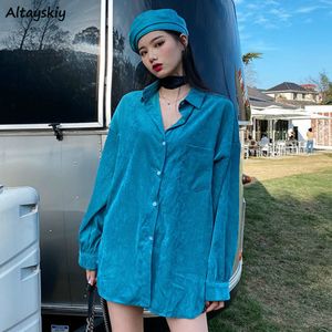 Women's Blouses Shirts Shirts Women Vintage Corduroy Autumn Fashionable Long Sleeve Solid Loose Leisure Trendy Female Blouses BF Style Chic Elegant 230309