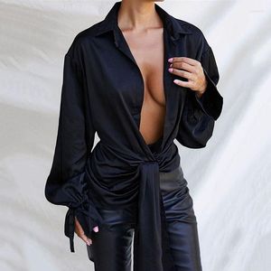 Women's Blouses Sexy Women Shirts Spring Autumn Long Sleeve Tops Deep V Neck Clothes Elegant 2023 Ladies Lace Up Street Club