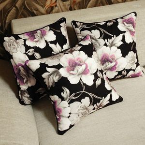 Pillow Soft Velvet Cover Decorative Case Cojines Country Style Dark Big Flowers Printed Home Office Sofa Chair Coussin